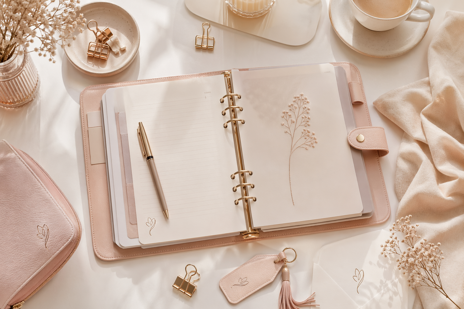 Planner premium da Papelin em cenário editorial delicado